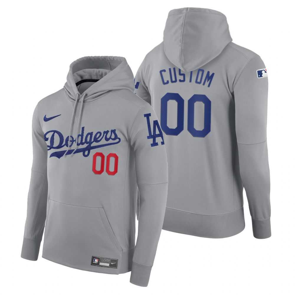 Men Los Angeles Dodgers 00 Custom gray road hoodie 2021 MLB Nike Jerseys